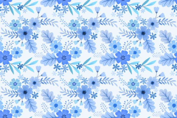 Charming Flowers Pattern on Blue Background