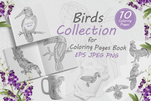 Discover the Charm of Birds Drawn with Folk Style Flowers