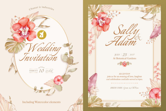 Hibiscus Cymbidium Wedding Invitation