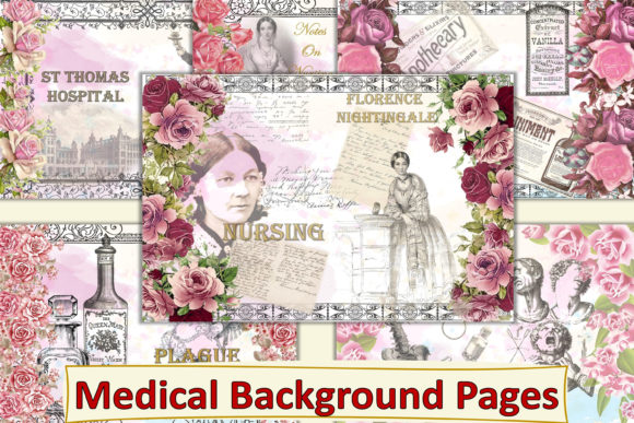 Printable Vintage Medical Backgrounds and Florence Nightingale Collage Pages: A Creative Resource for Journals and Embellishments