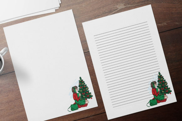 Stylish Girl with Christmas Tree Papers: A Perfect Stationery for Creative Projects